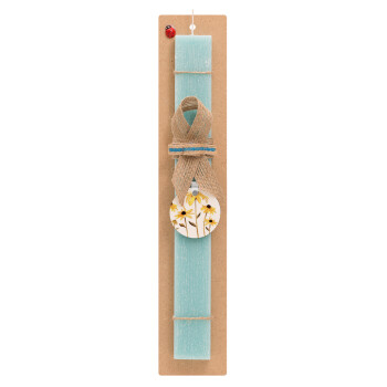 Daisies flower, Easter Set, wooden keychain & aromatic flat Easter candle (30cm) (TURQUOISE)