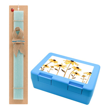 Daisies flower, Easter Set, children's snack container BLUE & Easter aromatic flat candle (30cm) (TURQUOISE)