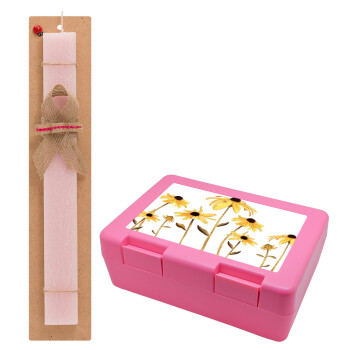 Daisies flower, Easter Set, children's snack container PINK & scented flat Easter candle (30cm) (PINK)