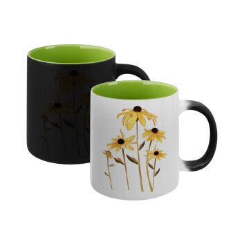 Daisies flower, Κούπα Μαγική εσωτερικό πράσινο, κεραμική 330ml που αλλάζει χρώμα με το ζεστό ρόφημα