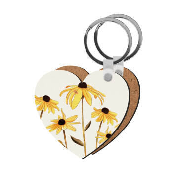 Daisies flower, Μπρελόκ Ξύλινο καρδιά MDF