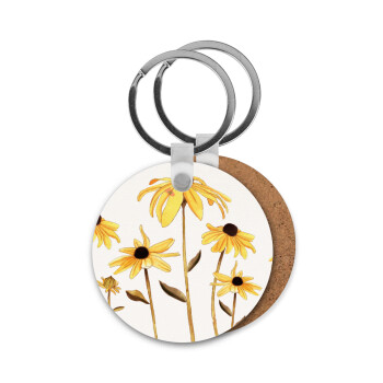Daisies flower, Μπρελόκ Ξύλινο στρογγυλό MDF Φ5cm
