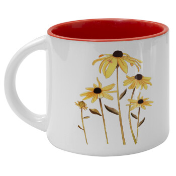 Daisies flower, Κούπα κεραμική 400ml Λευκή/Κόκκινη