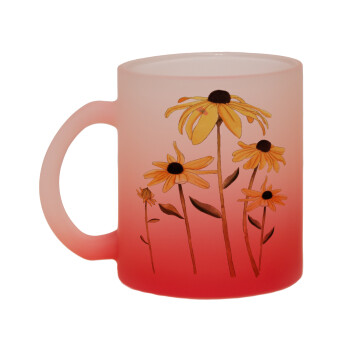 Daisies flower, Κούπα γυάλινη δίχρωμη με βάση το κόκκινο ματ, 330ml