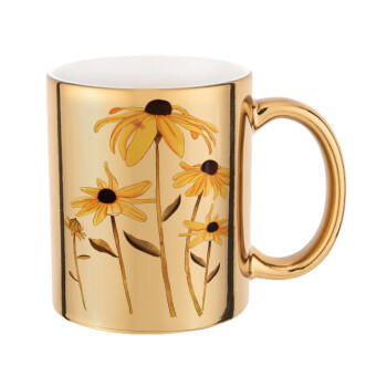 Daisies flower, Κούπα κεραμική, χρυσή καθρέπτης, 330ml