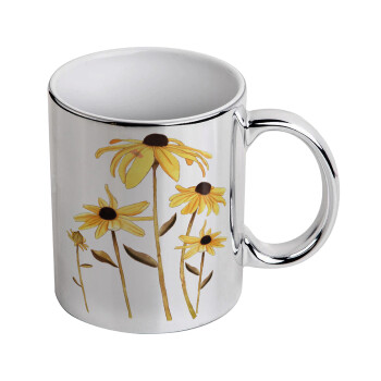 Daisies flower, Mug ceramic, silver mirror, 330ml