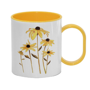 Daisies flower, Κούπα (πλαστική) (BPA-FREE) Polymer Κίτρινη για παιδιά, 330ml