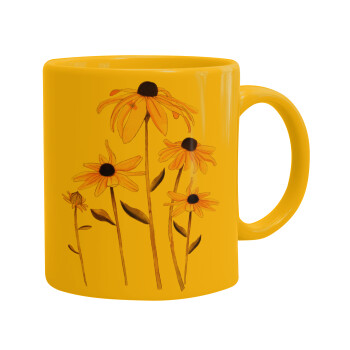 Daisies flower, Κούπα, κεραμική κίτρινη, 330ml