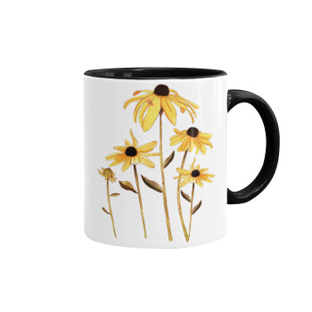 Daisies flower, Κούπα χρωματιστή μαύρη, κεραμική, 330ml