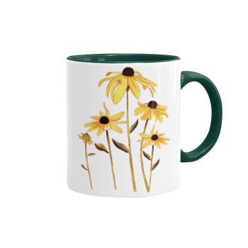 Daisies flower, Mug colored green, ceramic, 330ml