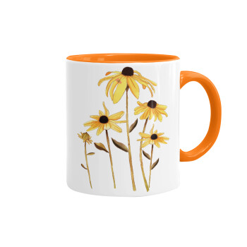 Daisies flower, Κούπα χρωματιστή πορτοκαλί, κεραμική, 330ml