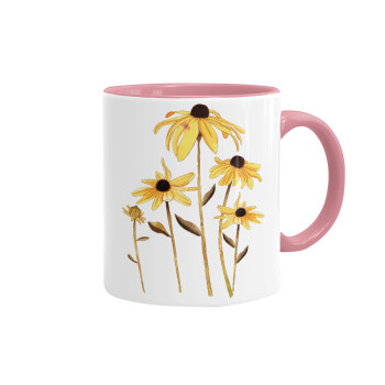 Daisies flower, Mug colored pink, ceramic, 330ml