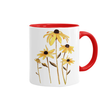 Daisies flower, Κούπα χρωματιστή κόκκινη, κεραμική, 330ml