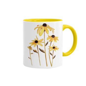 Daisies flower, Κούπα χρωματιστή κίτρινη, κεραμική, 330ml