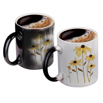 Daisies flower, Color changing magic Mug, ceramic, 330ml when adding hot liquid inside, the black colour desappears (1 pcs)