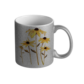 Daisies flower, Κούπα Ασημένια Glitter που γυαλίζει, κεραμική, 330ml