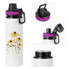 Metallic water bottle with safety lid, 850ml aluminum