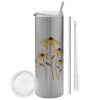 Tumbler ποτήρι θερμό Ασημένιο από ανοξείδωτο ατσάλι 600ml, με μεταλλικό καλαμάκι & βούρτσα καθαρισμού