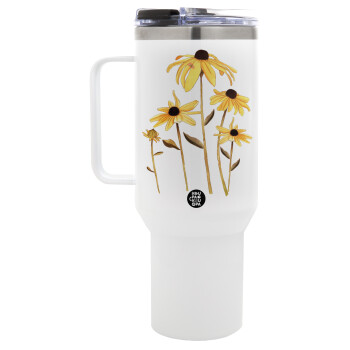 Daisies flower, Mega Tumbler με καπάκι, διπλού τοιχώματος (θερμό) 1,2L