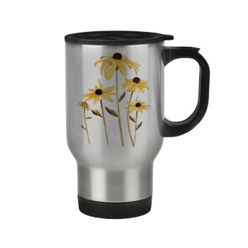 Daisies flower, Stainless steel travel mug with lid, double wall 450ml
