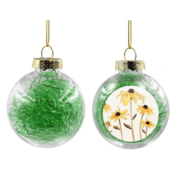 Daisies flower, Χριστουγεννιάτικη μπάλα δένδρου διάφανη με πράσινο γέμισμα 8cm