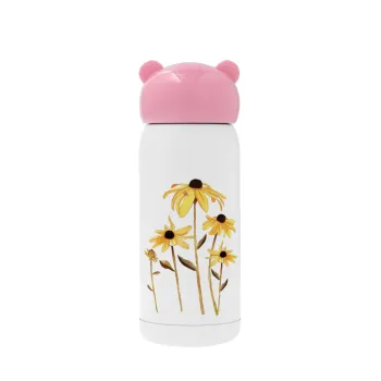 Daisies flower, Pink stainless steel thermal flask, 320ml