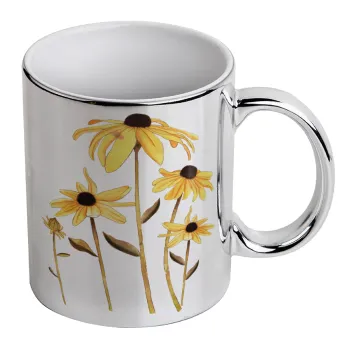 Daisies flower, Mug ceramic, silver mirror, 330ml