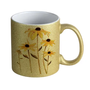Daisies flower, Κούπα Χρυσή Glitter που γυαλίζει, κεραμική, 330ml