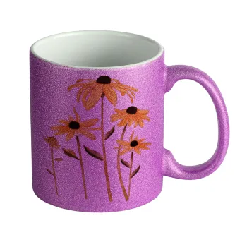 Daisies flower, Κούπα Μωβ Glitter που γυαλίζει, κεραμική, 330ml