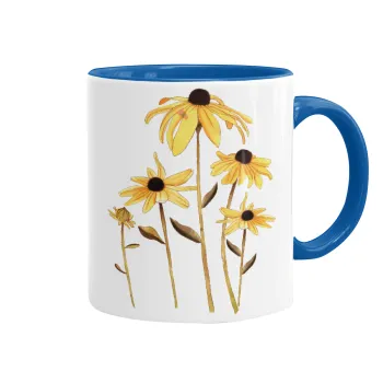 Daisies flower, Κούπα χρωματιστή μπλε, κεραμική, 330ml