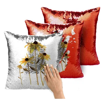 Daisies flower, Μαξιλάρι καναπέ Μαγικό Κόκκινο με πούλιες 40x40cm περιέχεται το γέμισμα