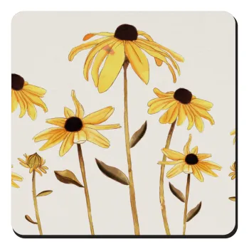 Daisies flower, Τετράγωνο μαγνητάκι ξύλινο 9x9cm