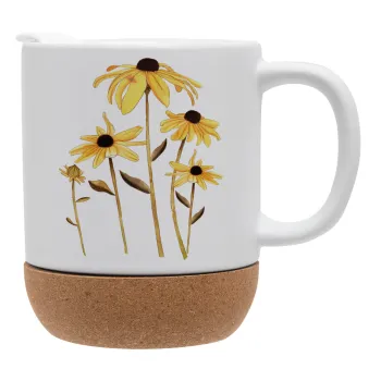 Daisies flower, Κούπα, κεραμική με βάση φελού και καπάκι (ΜΑΤ), 330ml