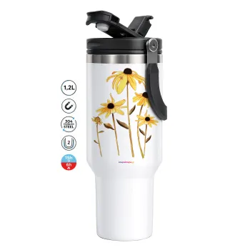 Daisies flower, Mega Travel Mug / Κούπα Ταξιδίου, διπλού τοιχώματος (θερμό) 1,2L