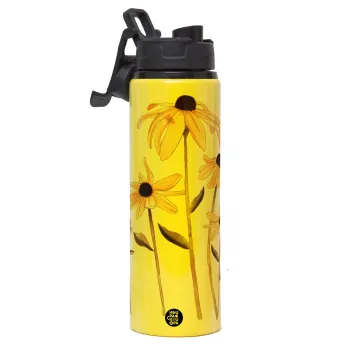 Daisies flower, Μεταλλικό παγούρι νερού με καπάκι ασφαλείας, αλουμινίου 850ml