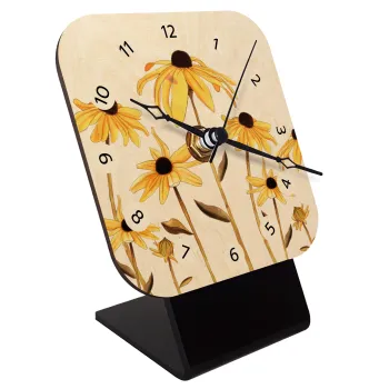 Daisies flower, Quartz Table clock in natural wood (10cm)