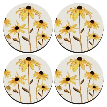 Daisies flower, ΣΕΤ 4 Σουβέρ ξύλινα στρογγυλά (9cm)