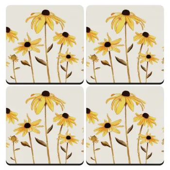 Daisies flower, ΣΕΤ 4 Σουβέρ ξύλινα τετράγωνα (9cm)