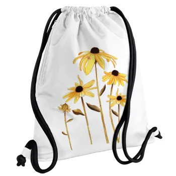 Daisies flower, Τσάντα πλάτης πουγκί GYMBAG λευκή, με τσέπη (40x48cm) & χονδρά κορδόνια