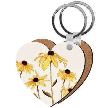 Daisies flower, Μπρελόκ Ξύλινο καρδιά MDF