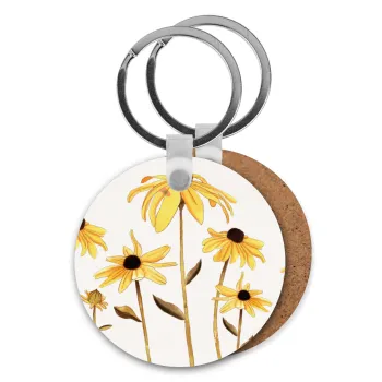 Daisies flower, Μπρελόκ Ξύλινο στρογγυλό MDF Φ5cm