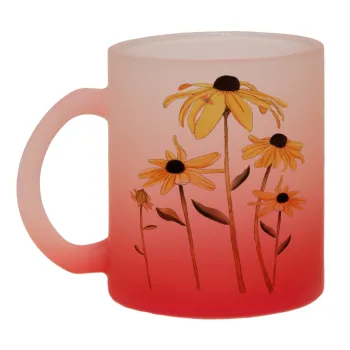 Daisies flower, Κούπα γυάλινη δίχρωμη με βάση το κόκκινο ματ, 330ml