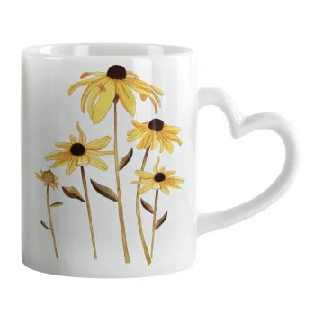 Daisies flower, Κούπα καρδιά χερούλι λευκή, κεραμική, 330ml
