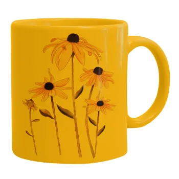 Daisies flower, Κούπα, κεραμική κίτρινη, 330ml