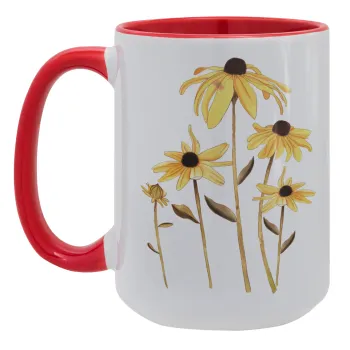 Daisies flower, Κούπα Mega 15oz, κεραμική Κόκκινη, 450ml