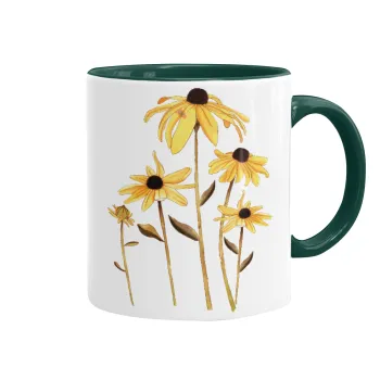 Daisies flower, Κούπα χρωματιστή πράσινη, κεραμική, 330ml