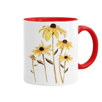 Daisies flower, Κούπα χρωματιστή κόκκινη, κεραμική, 330ml