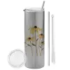 Tumbler ποτήρι θερμό Ασημένιο από ανοξείδωτο ατσάλι 600ml, με μεταλλικό καλαμάκι & βούρτσα καθαρισμού