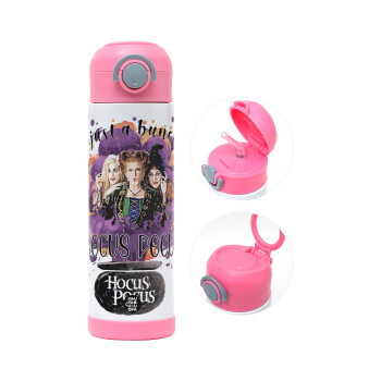 Hocus Pocus, Children's hot water bottle, stainless steel, with safety straw, PINK (500ml)