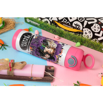 Hocus Pocus, Easter candle, Childrens hot water bottle, stainless steel, with safety straw, PINK (500ml)